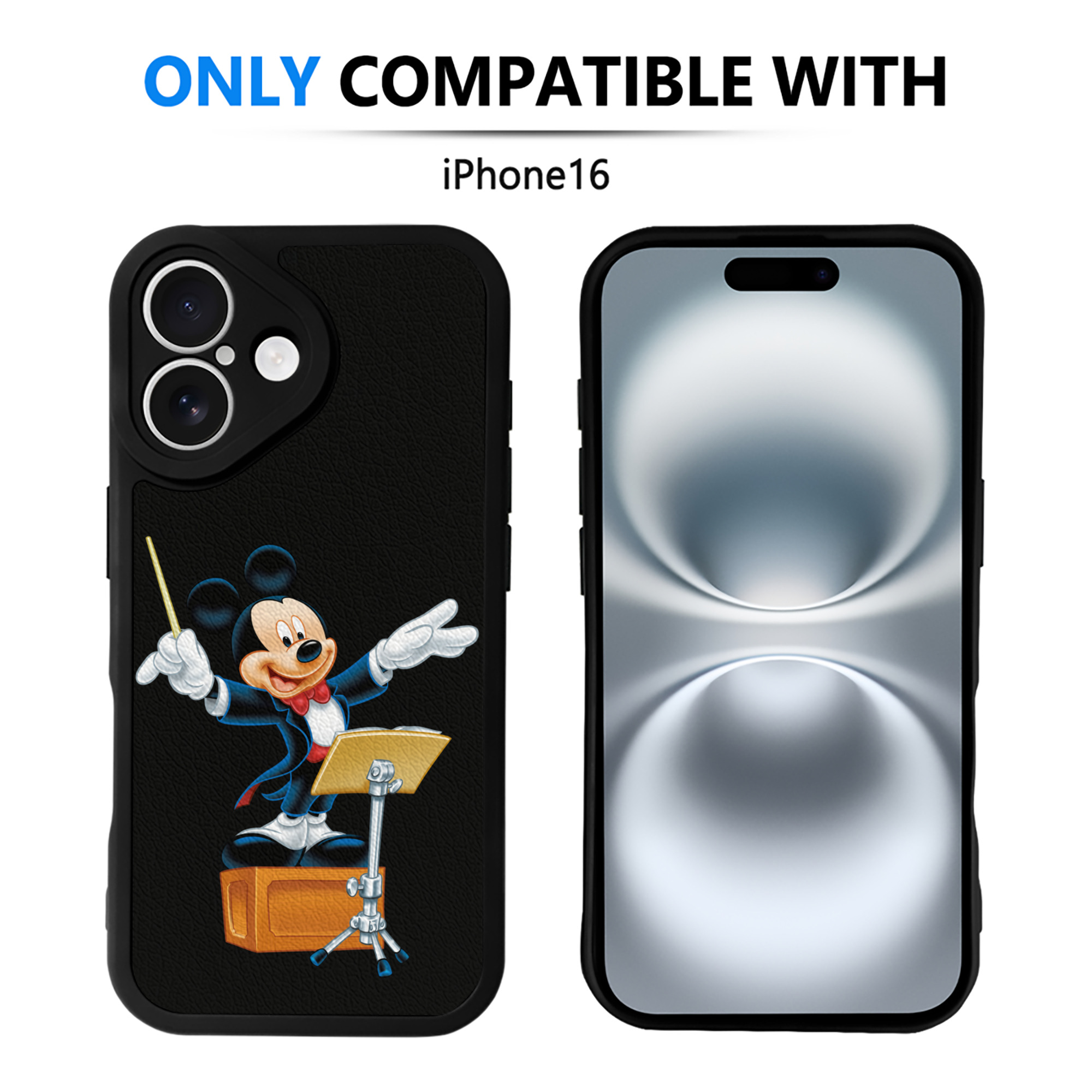 （画像用） ミッキーマウス Mickey Mouse 【iPhone 16シリーズ対応】シリコンスマホケース（レザー調） 材質：シリコン
